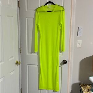 Good America Neon Yellow Long Sleeve Mesh Dress